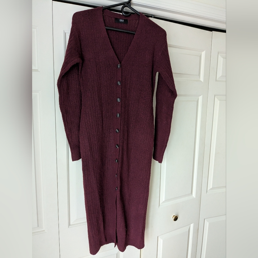 Nwot Able Maroon Sweater Knit Dress Long Cardigan